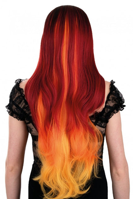 Paryk Selena lang med krøller rød og orange
