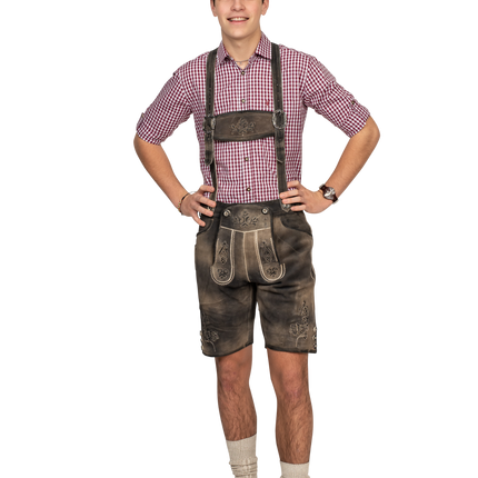 Lederhose brun herre kort med benknapper