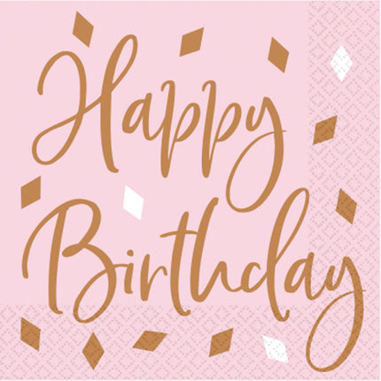 Servietter Happy Birthday Rose Gold 33cm 16stk