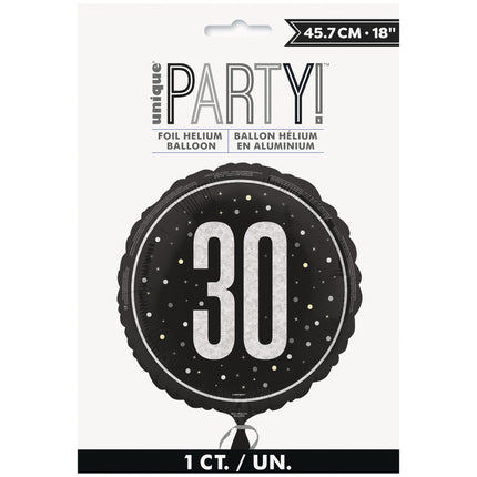 30 års heliumballon sort hvid tom 45 cm