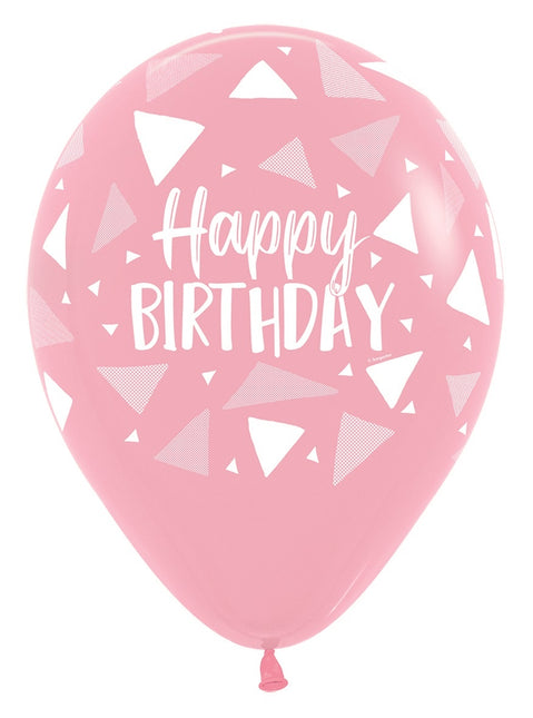Balloner Happy Birthday Triangles Pink Mix 30cm 25stk