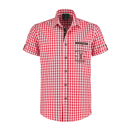 Rød hvid bluse kortærmet traditionel ternet til mænd