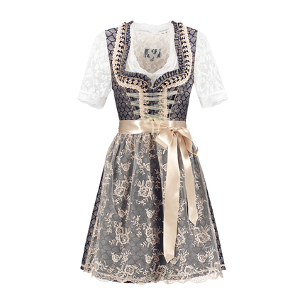Blå Hvid Creme Dirndl Kjole Oktoberfest Damer 2 Dele
