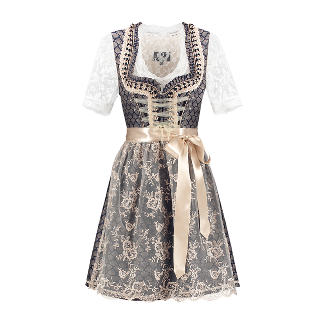 Blå Hvid Creme Dirndl Kjole Oktoberfest Damer 2 Dele