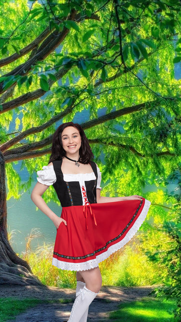 Oktoberfest Dirndl Kjole Oktoberfest Sort Rød Damer