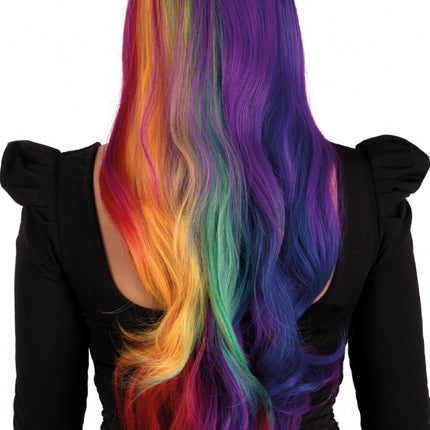 Paryk Selena Lang med krøller Regnbue To sider