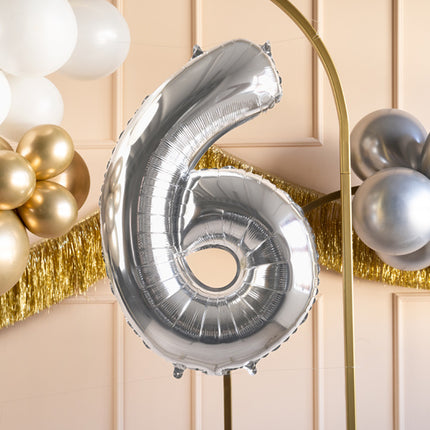 6 års figurballon sølv tom 72 cm