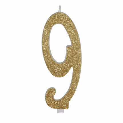 Gyldent stearinlys 9 år Glitter 12,5 cm