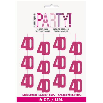 40 års hængende dekoration Pink 1,52 m