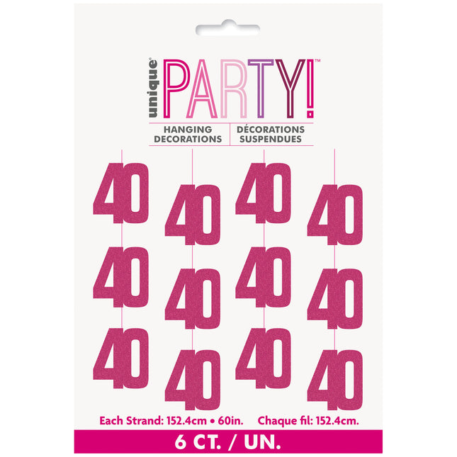 40 års hængende dekoration Pink 1,52 m