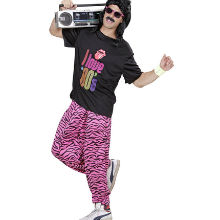 Neon 80S Kostume Sort Pink Mænd