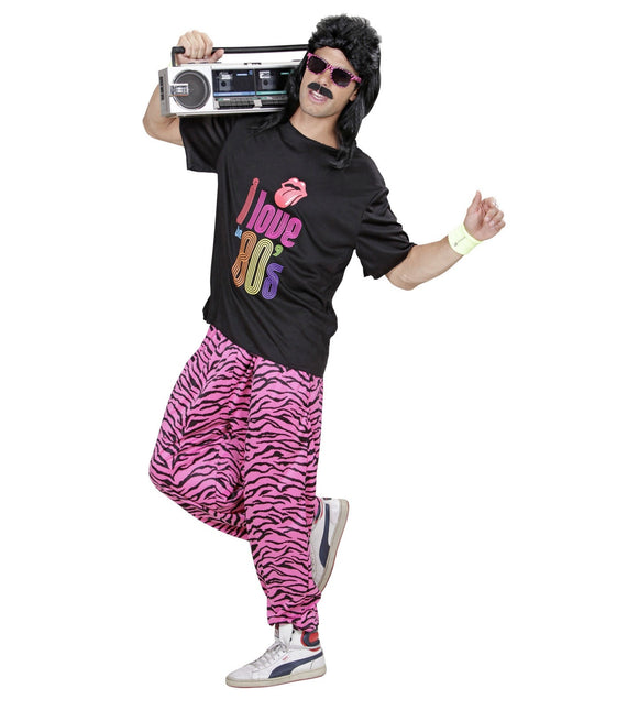 Neon 80S Kostume Sort Pink Mænd