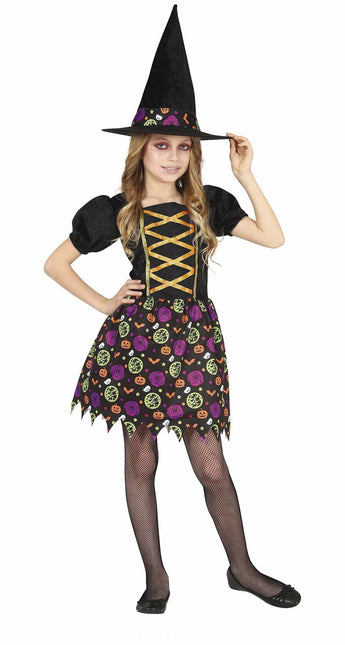 Hekse halloweenkostume pige græskar