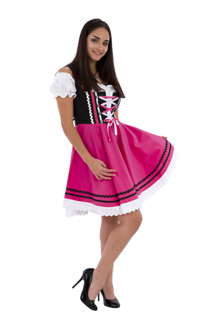 Oktoberfest Dirndl Kjole Oktoberfest Sort Pink Damer 2 Dele