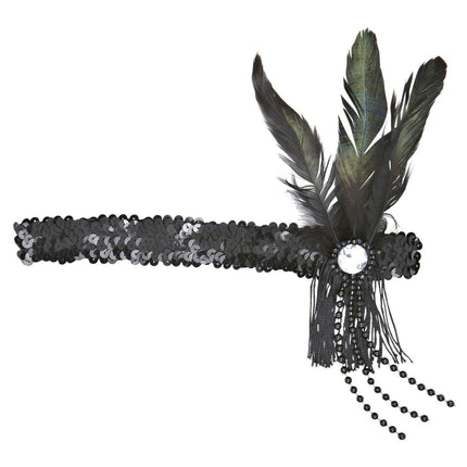 Sort pandebånd med pailletter og fjer