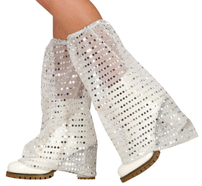 Sølvfarvede benvarmere Pailletter Stof Organza