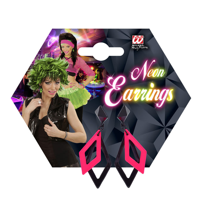 Neon 80S Øreringe Sort Pink