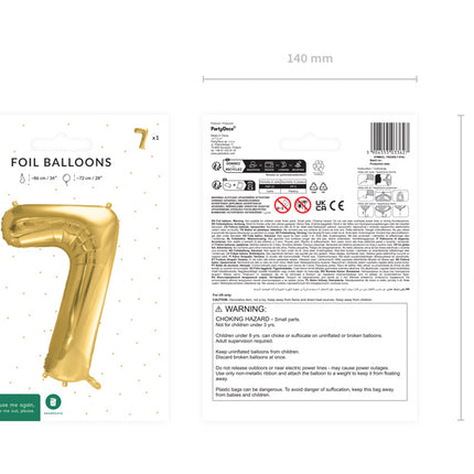 7 års figurballon guld tom 72 cm