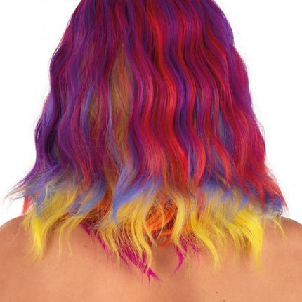 Paryk Alicia halvlang med bølge rød, gul og orange