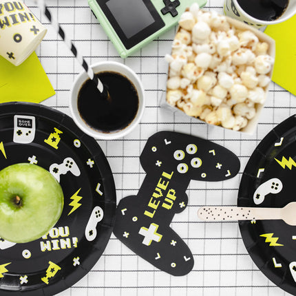 Gaming Party Tallerkener Sort Gul 23cm 6stk