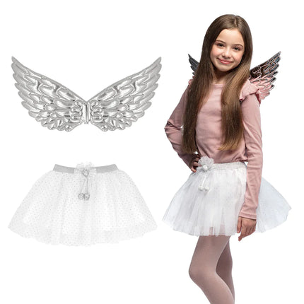 Engel tilbehørssæt hvid sølv pige