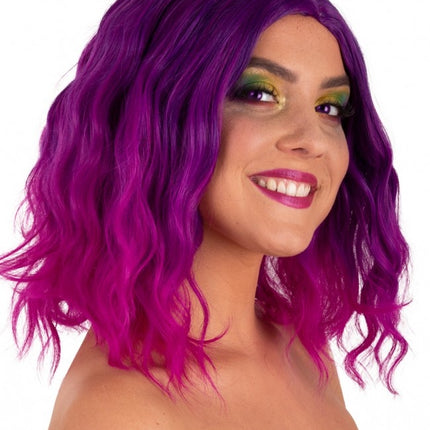Paryk Alicia halvlang med bølge lilla til pink