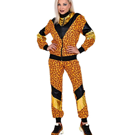 Neon 80S træningsdragt med fejlbehæftet leopardprint