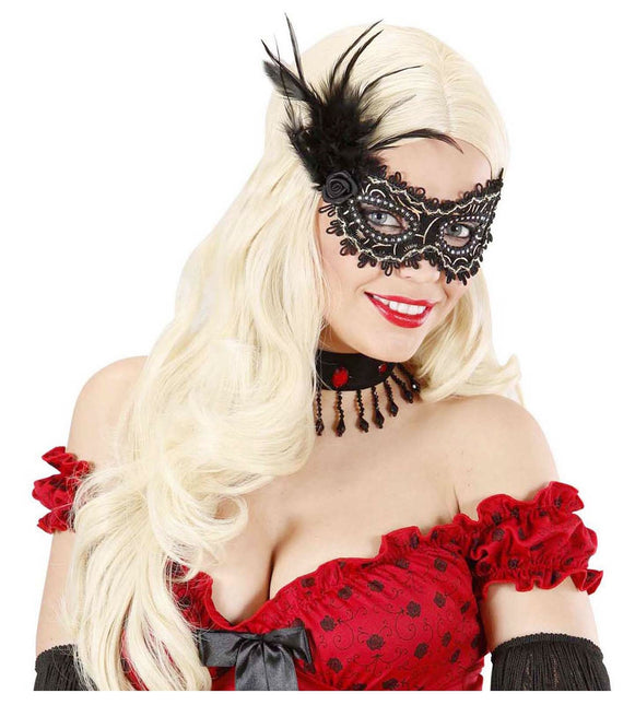 Øjenmaske med fjer, sort