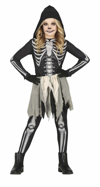 Skelet halloweenkostume pige sort