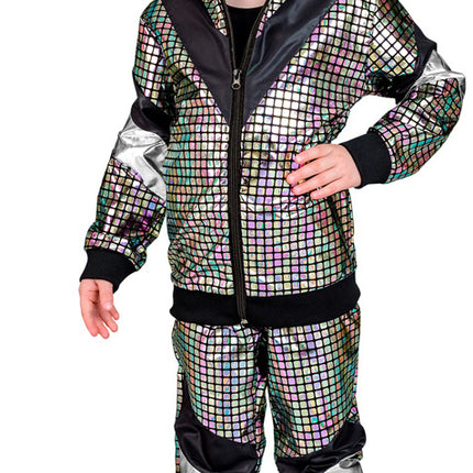 Neon 80S træningsdragt fejlbehæftet holografisk barn