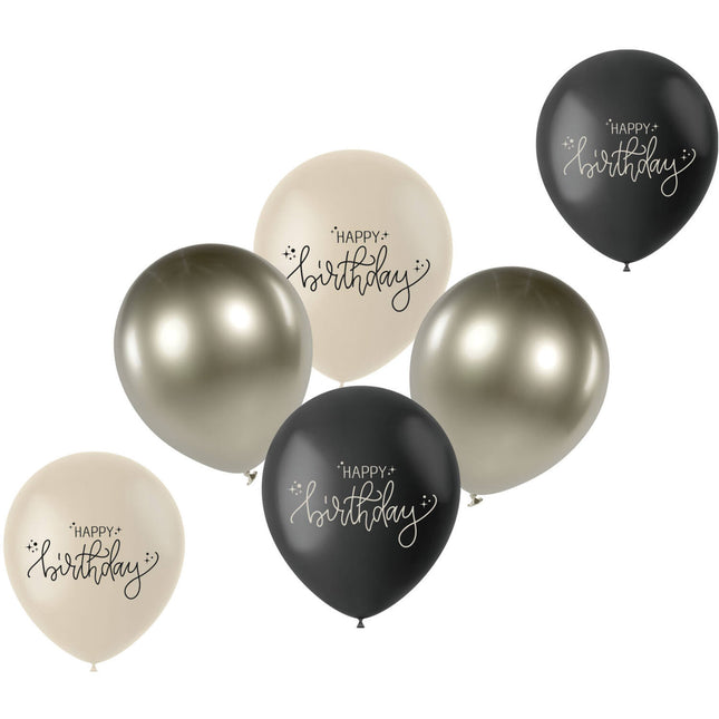 Happy Birthday Balloons Black 33cm 6stk