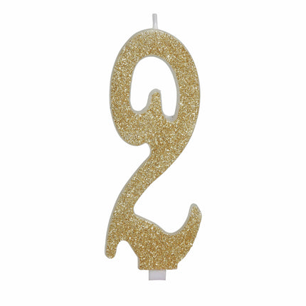 Gyldent stearinlys 2 år Glitter 12,5 cm