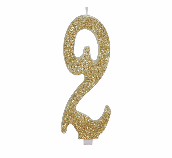 Gyldent stearinlys 2 år Glitter 12,5 cm