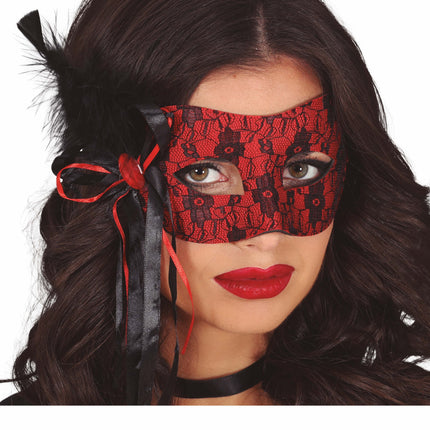 Sort rød øjenmaske fjer