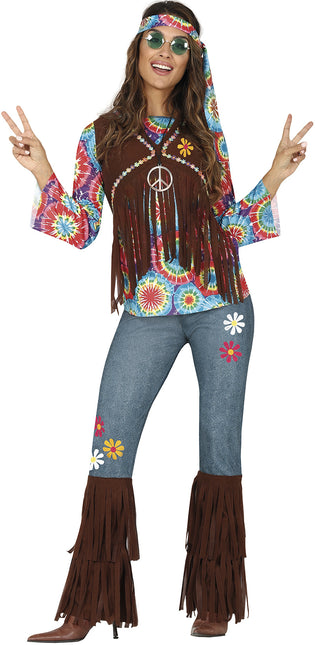 Hippie 60S-kostume Farvede damer med brun vest