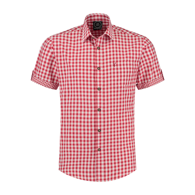 Rood Witte Blouse Heren Korte Mouw Geruit