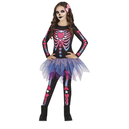 Skelet halloweenkostume pige pink