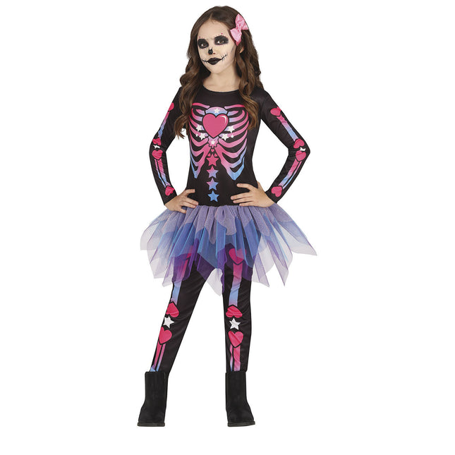 Skelet halloweenkostume pige pink
