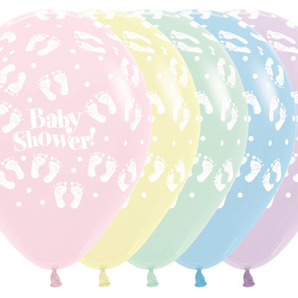 Balloner Baby Shower Footprints Pastel Matte Mix 30cm 25stk