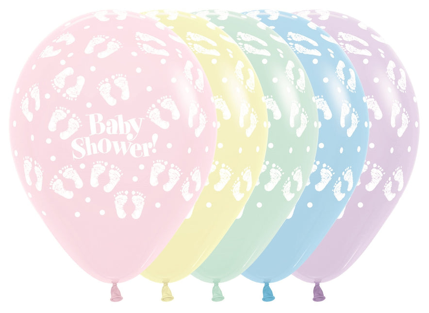 Balloner Baby Shower Footprints Pastel Matte Mix 30cm 25stk
