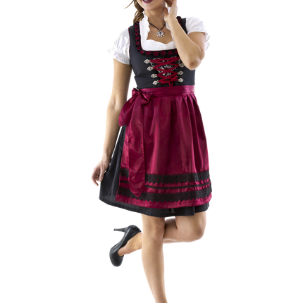 Sort Rød Dirndl Kjole Oktoberfest Damer Bordeaux