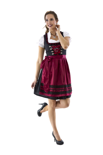 Sort Rød Dirndl Kjole Oktoberfest Damer Bordeaux