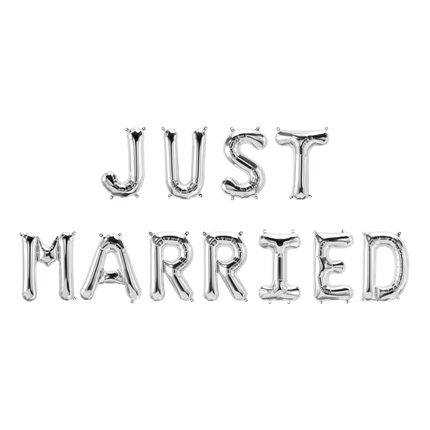 Sølvfarvet ballonsæt Just Married 1,9 m