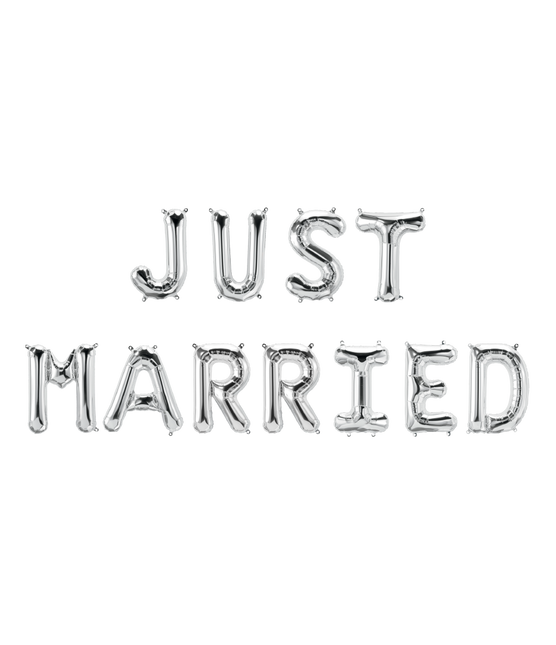 Sølvfarvet ballonsæt Just Married 1,9 m