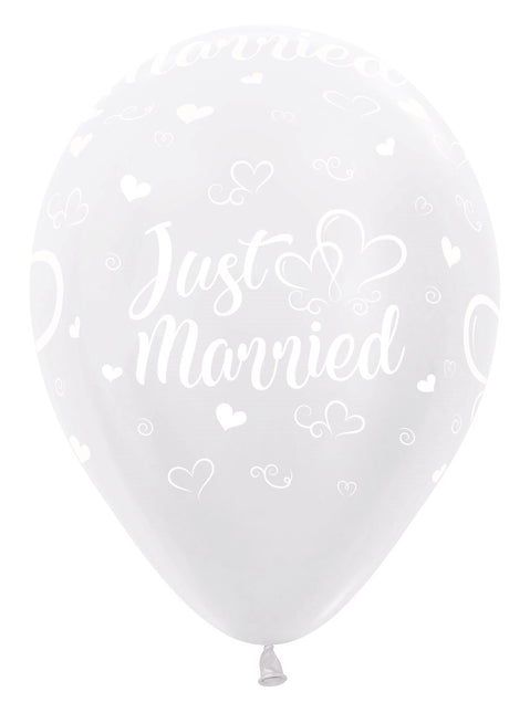 Balloner Just Married Hearts Pearl White 30cm 25stk
