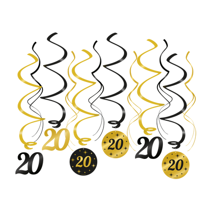 Guld sort hængende dekoration 20 år 70 cm