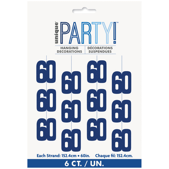 60 års hængende dekoration blå 1,52 m