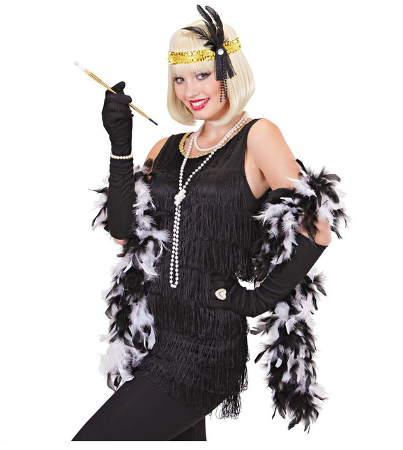 Guld pandebånd med pailletter og fjer