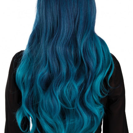 Paryk Selena Langt hår med krøller Sort Petrol Blå