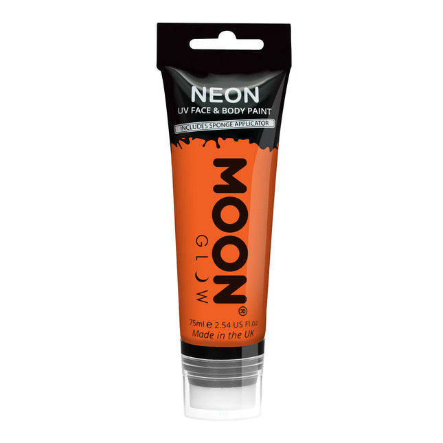Moon Glow Neon UV Face Paint med svampapplikator Intense Orange 75ml
